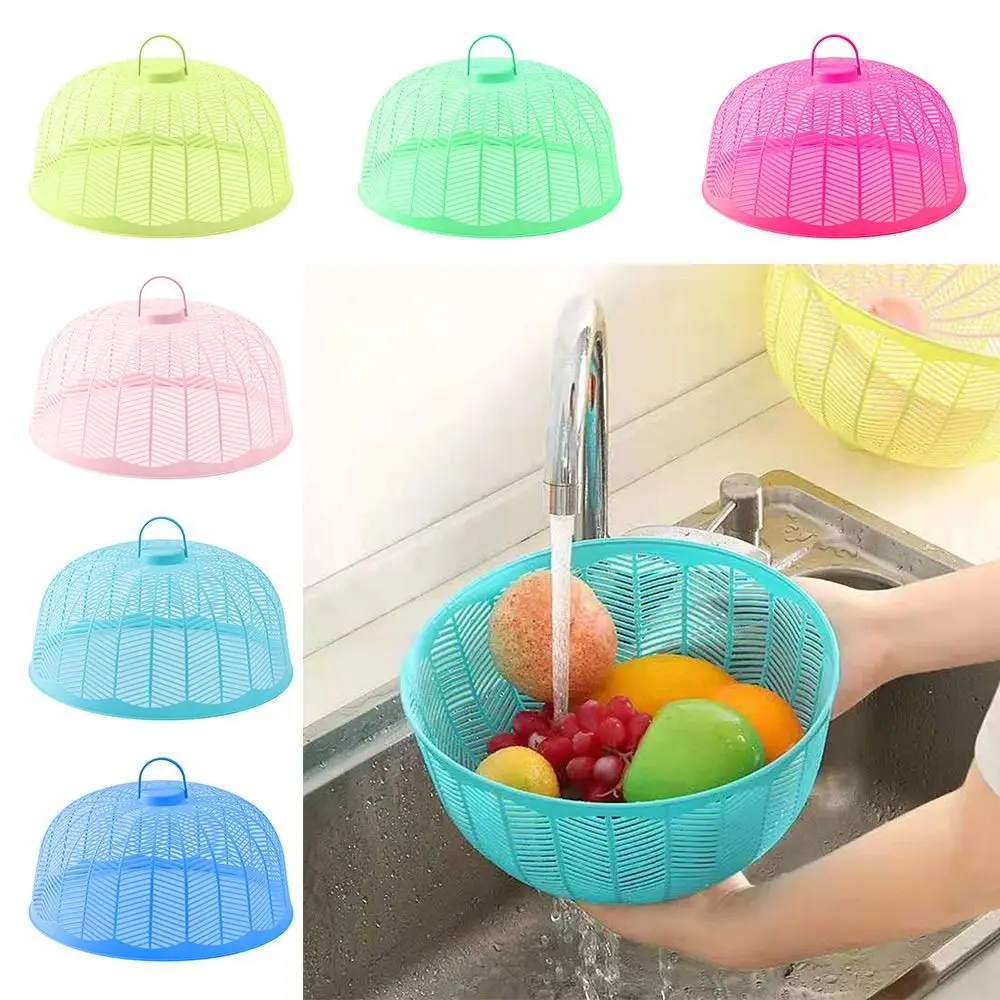 Round Food Cover Portable Plastic Dustproof Vegetable Cover Breathable Anti Mosquito Fly Dish Protector Home Kitchen