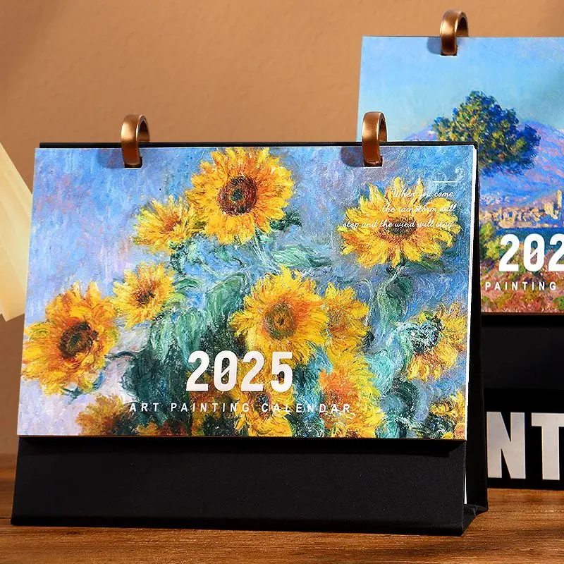 Oil painting 2025 desk calendar new landscape creative simple desktop small ornament monthly office gift custom logo office desk