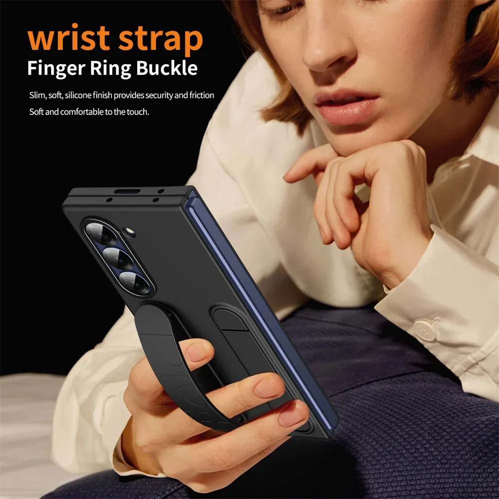 Luxury Wristband Invisible Bracket Case for Samsung Galaxy Z Fold 6 5 4 3 fold6 Hand Wrist Strap Folding Stand Silicone Cover