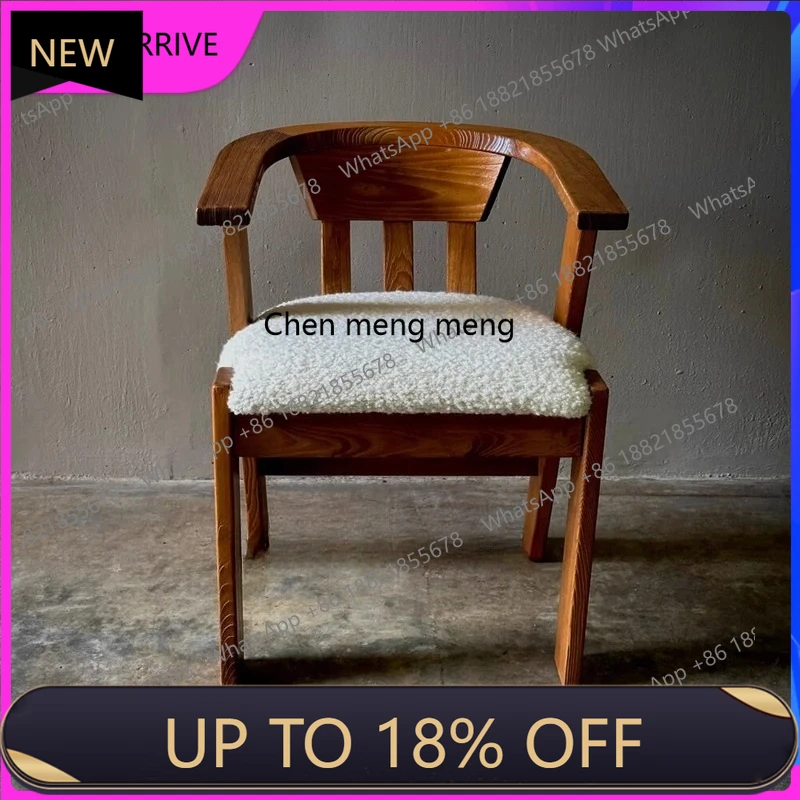 C88 Household, lamb wool solid wood backrest, leisure chair, retro simple restaurant medieval dining chair