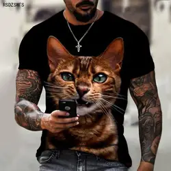 Animal World Cute Cats And Dogs Real 3D Printed Patterns Men's Shirts Crew Neck Tops T-shirts Casual Clothing Oversize 5XL