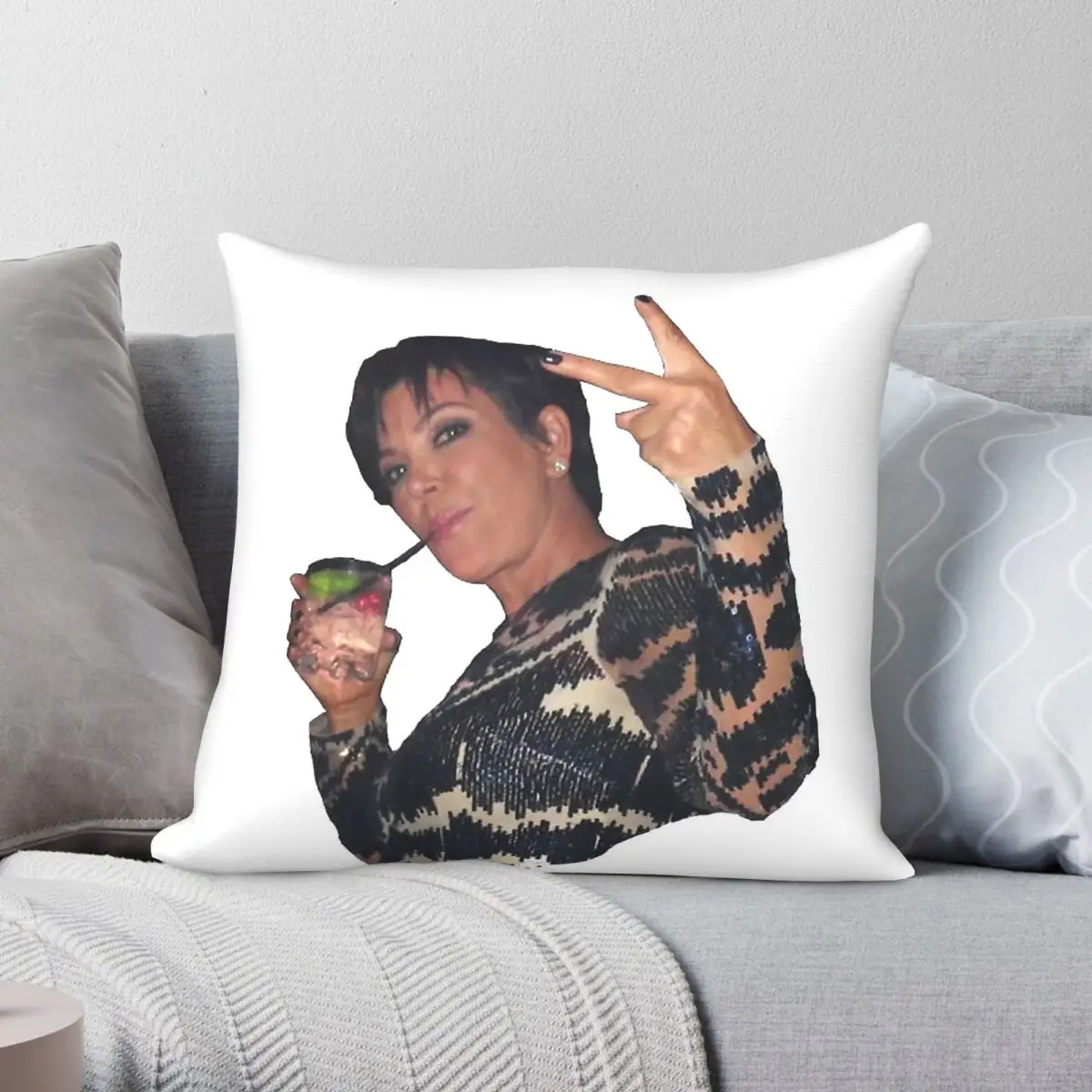 Kris Jenner Peace Sign Pillowcase Polyester Linen Velvet Pattern Zip Decorative Pillow Case Bed Cushion Cover Wholesale