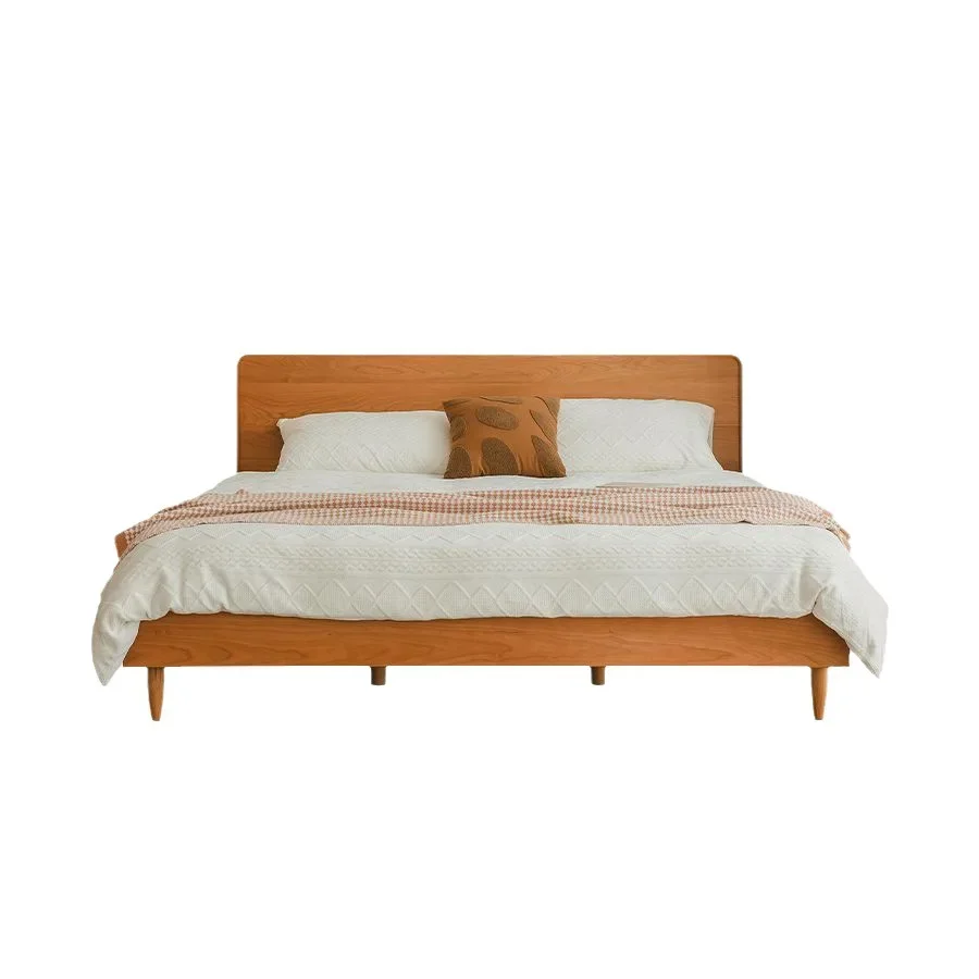 

Solid wood, modern minimalist master bedroom, Japanese-style bed, cherry wood tatami, double bed