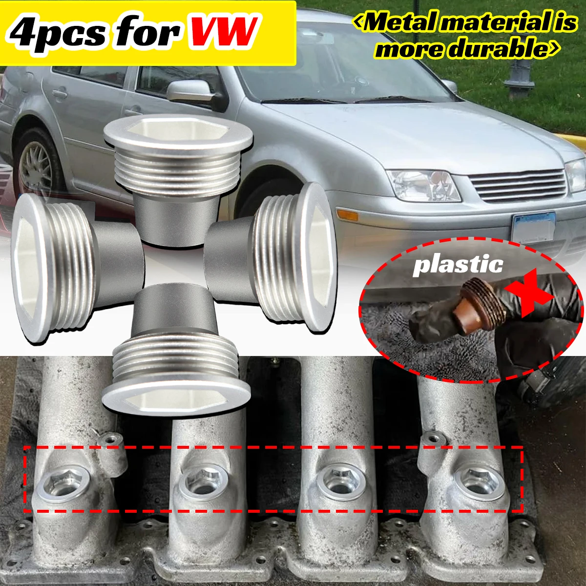 

4pc Upgrade Aluminum Fuel Injector Insert Cup Seat for VW Beetle 1C Jetta MK4 1.8T Control Engine Gas Repair 06B133555H Parts