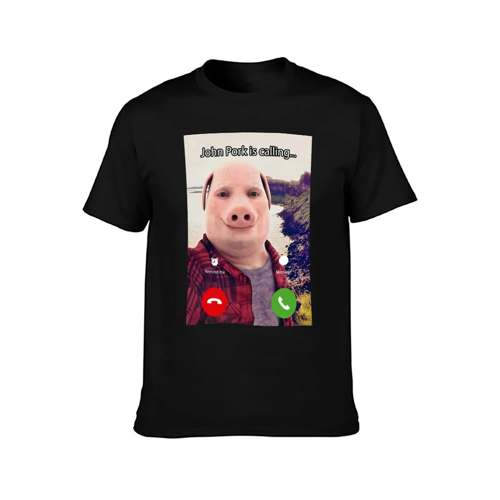 John Pork Is Calling Funny Answer Call Phone T-Shirt Basic Solid Color Short Sleeve T-Shirt