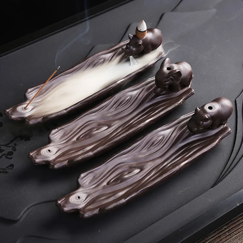1pc, Purple Clay Backflow Incense Burner With Elephant Rhino Hippo Design Incense Stick Holder for Aromatherapy and Home Decor