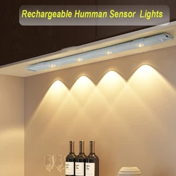 Barra de luz LED con Sensor de movimiento, luz recargable por USB para armario, cocina, dormitorio, iluminación de armario, 20/30/40/50cm