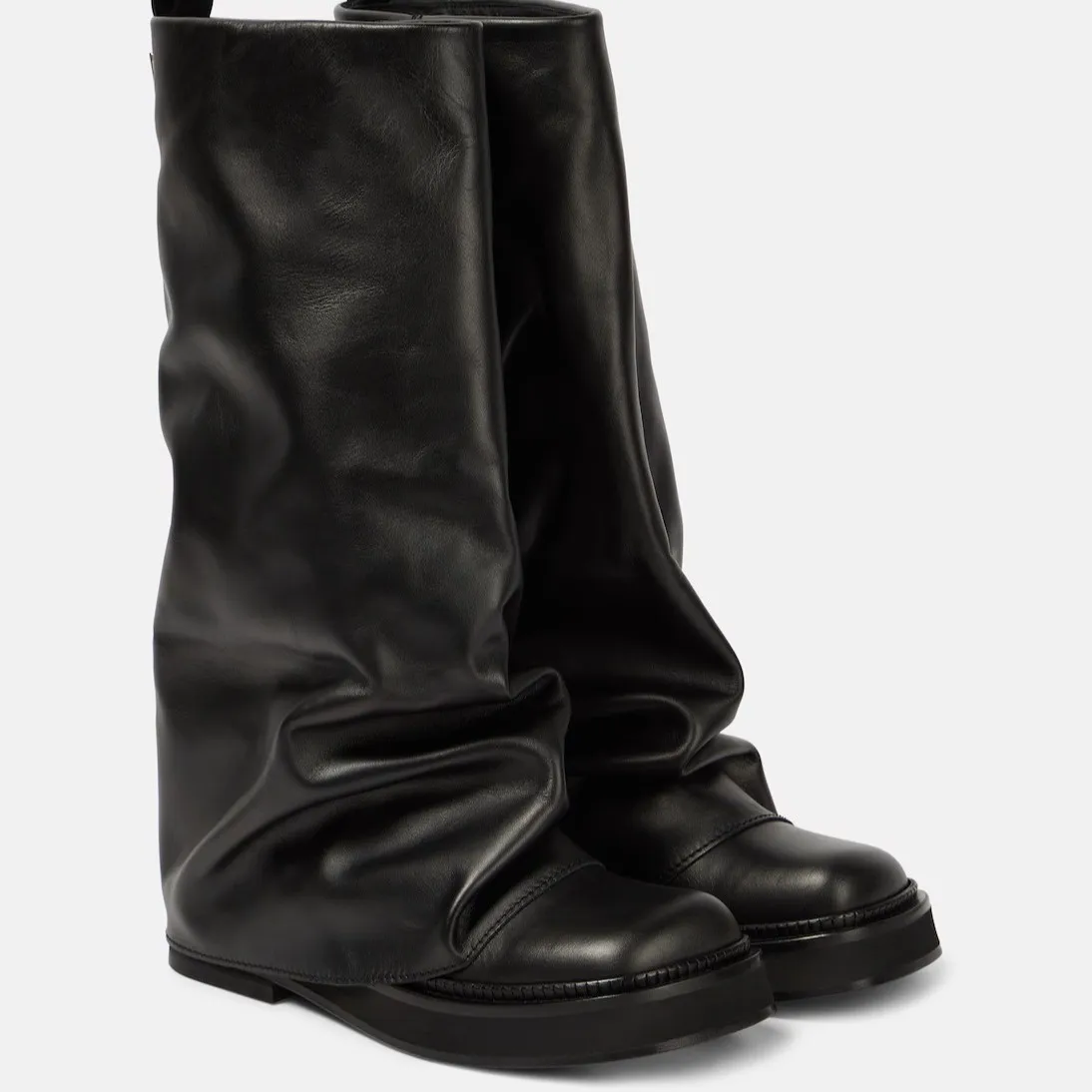 Leather Slouchy Mid-Calf Boots Women's Fashion High-Quality Cowhide Chunky Sole Zip Closure Autumn/Winter Euro-American Style