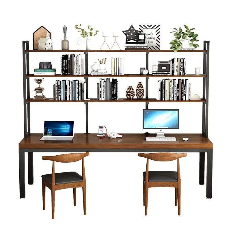 Simple solid wood desk and bookshelves