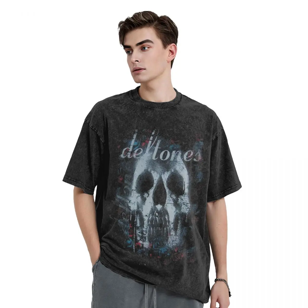 Skull Deftones Metal Rock Band T Shirts Hip Hop Washed Cotton Harajuku T-Shirts Vintage Men Women Tops Streetwear Tops Tees