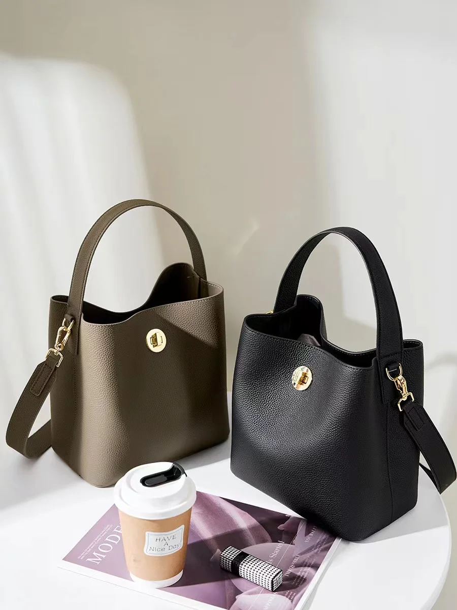 Fashion Bucket Bag Large Capacity Women's Handbag Genuine Leather Cowhide Shoulder Messenger Bag Lady Purse Female Casual Bag