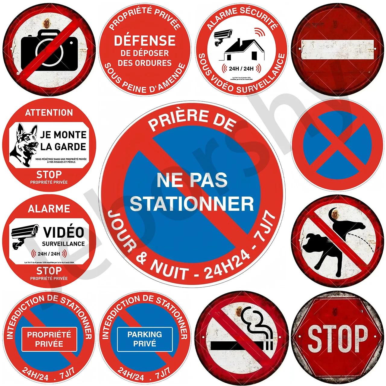 No Parking Sign Road Metal No Entry Private Property Video Alarm Prohibited Access Attention Dog No Sign for Outdoor