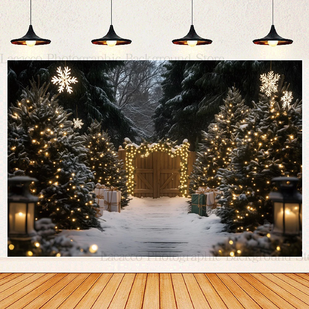 Winter Snowy Streetlight Background Christmas Snowflake Xmas Tree Children Family Portrait Photography Backdrop Photo Studio