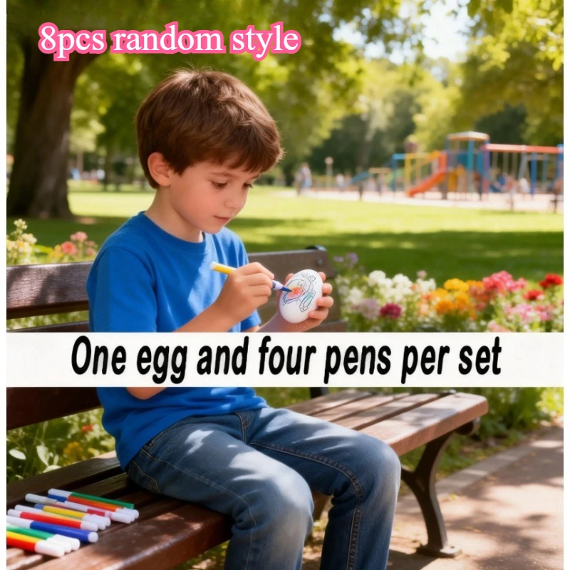 DIY 부활절 달걀 페인팅 세트 (8세트) - 각각 4가지 색연필이 포함된 어린이 및 성인용 걸이 장식