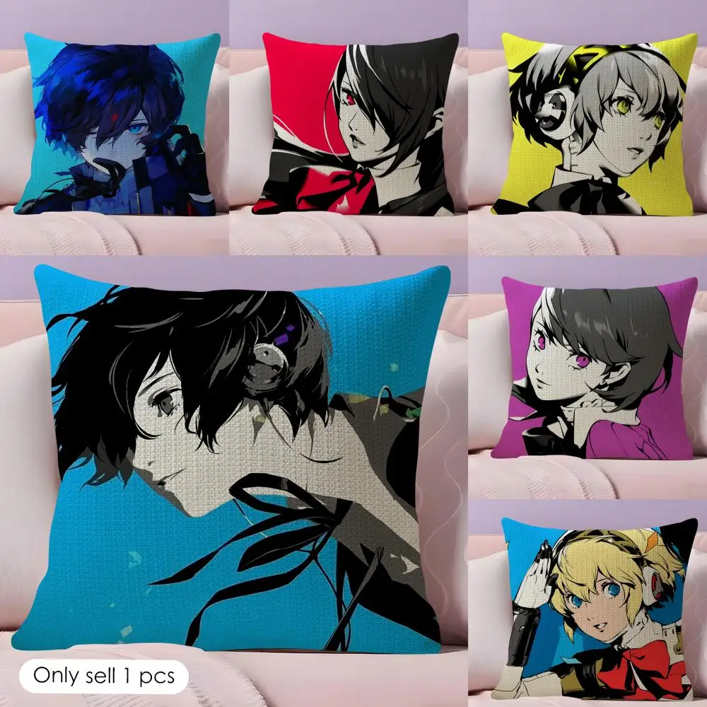 P-persona 3 Cushion Cover Natural Linen Pillow Cover Double-Sided Print Cushion Cover for Sofa Home Decor