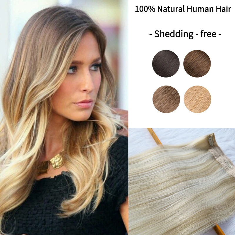 Straight Hair Extensions Invisible Fish Line Human Hair Extension Natural Hidden Secret Wire One Piece Remy Clip Hair Extension