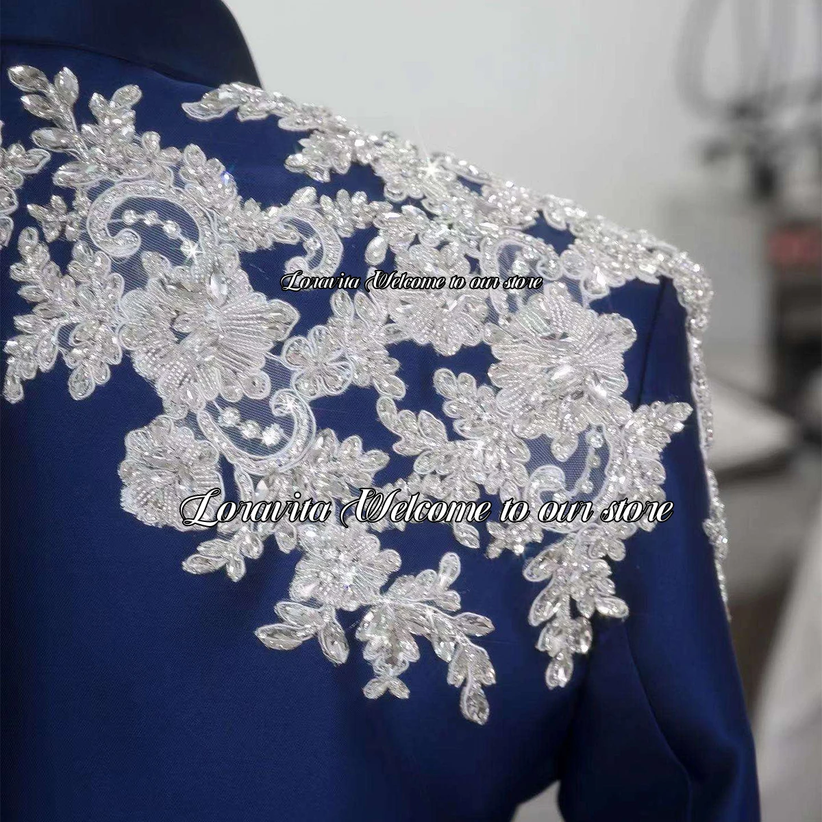 Luxury Appliques Beaded Groom Tuxedos Shawl Lapel Men Suits Slim Fit Male Wedding Party Blazer 2 Pieces Sets Costume Homme