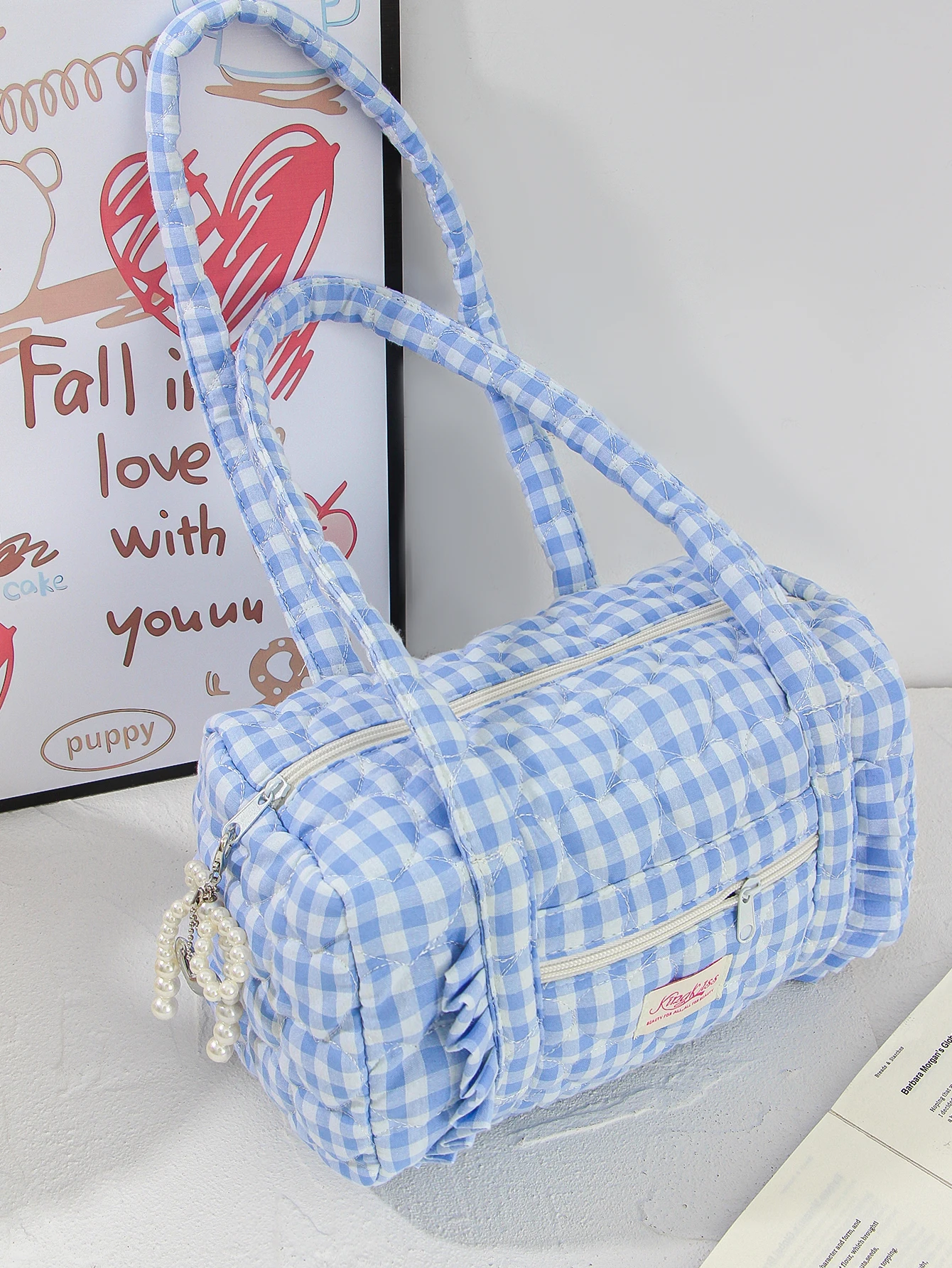 قطعة واحدة من حقيبة السفر الزرقاء المنقوشة، حقيبة سفر متعددة الوظائف ذات سعة كبيرة، حقيبة تخزين أدوات الزينة اليومية المحمولة