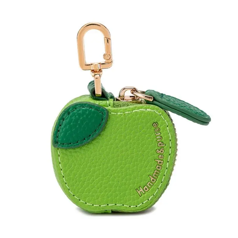 Cute Fruit Shape Mini PU Leather Keychain Pouch, Lemon Banana Zipper Coin Earbud Storage Handbag Charm For Women Girls