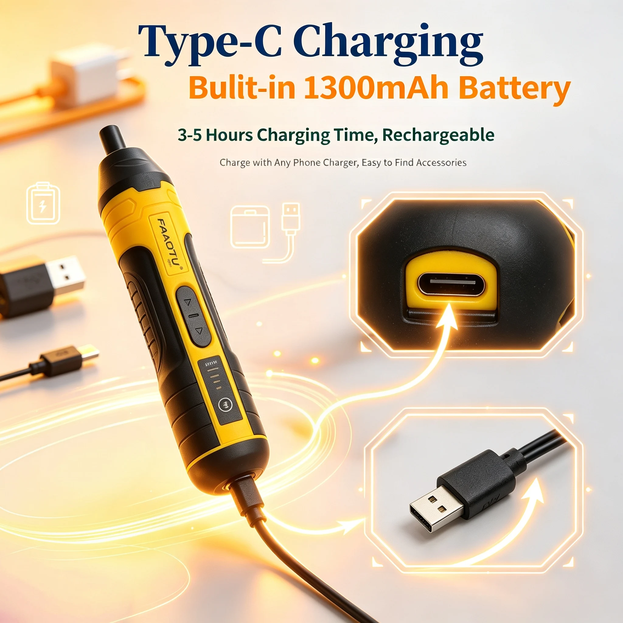 Portable FAAOTU Mini Electric Screwdriver Rechargeable Cordless DIY Screw Driver Hand Tool