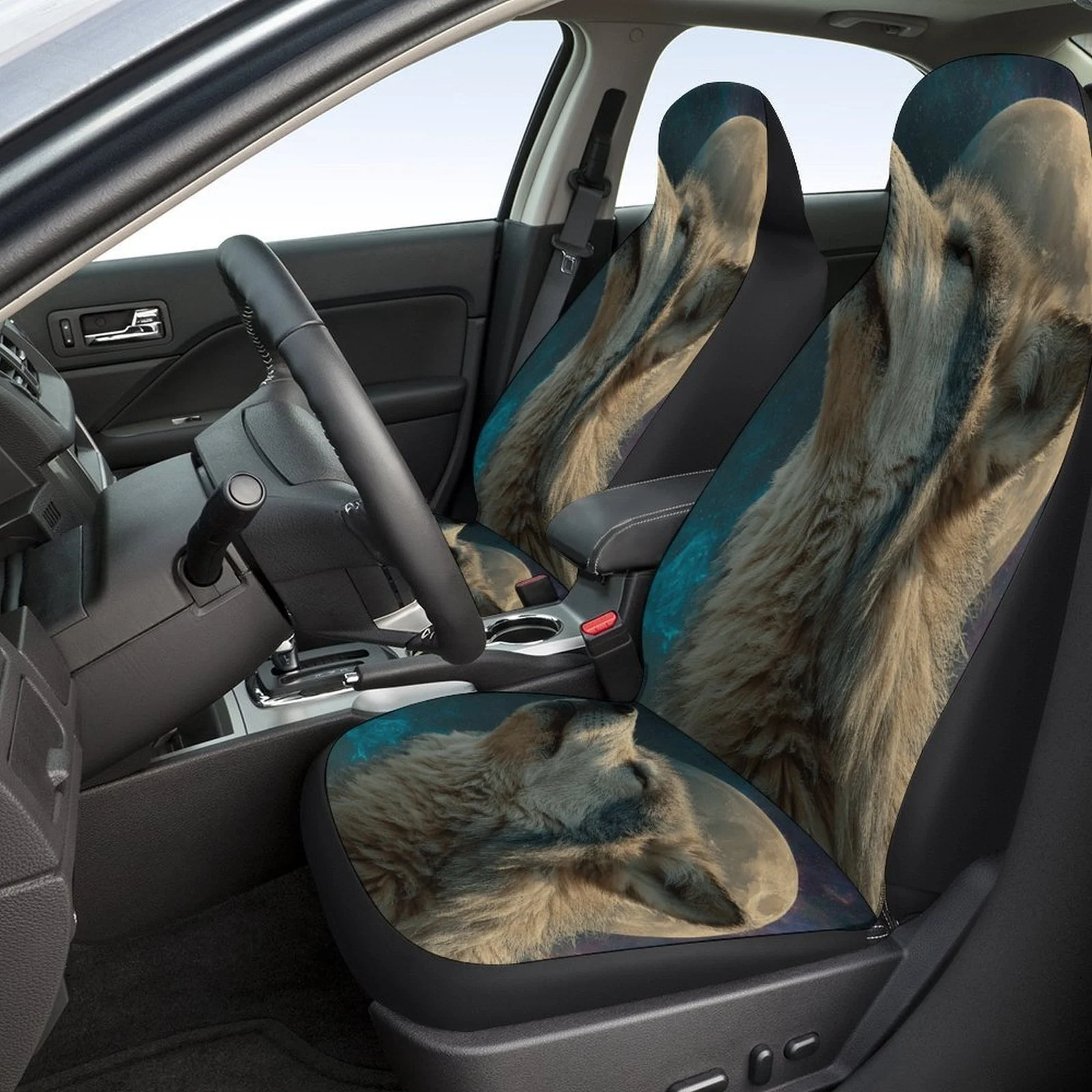 Wolf Moonlight Designed Car Seat Cover Set For Most Cars, Trendy Novelty High-quality Car Seat Protector Covers Full Set, Univer