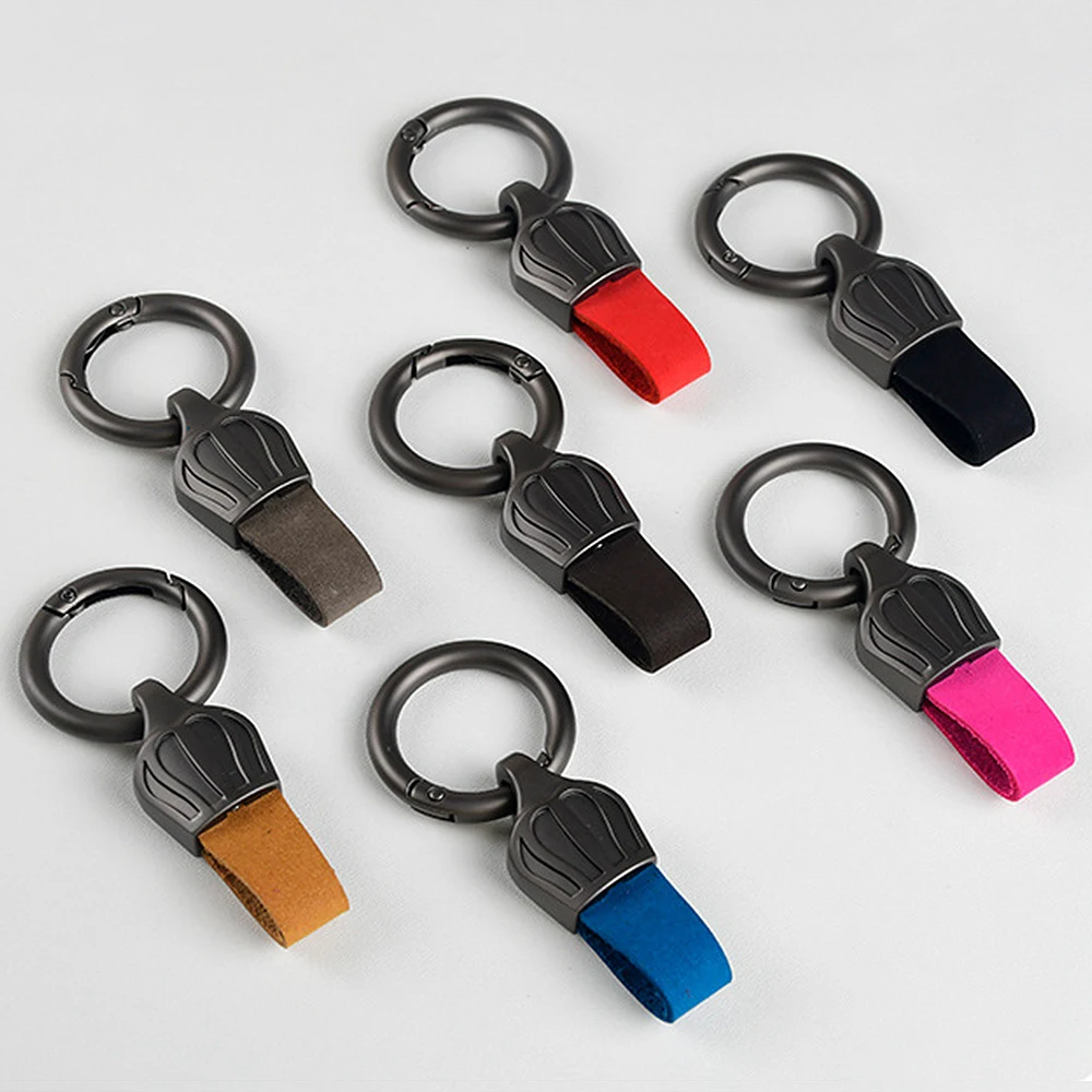 Genuine Leather Key Chain Trendy Cowhide Keychain Men Women for Car Key Ring Holder Crown Buckle Auto Gift Accessories Wholesale