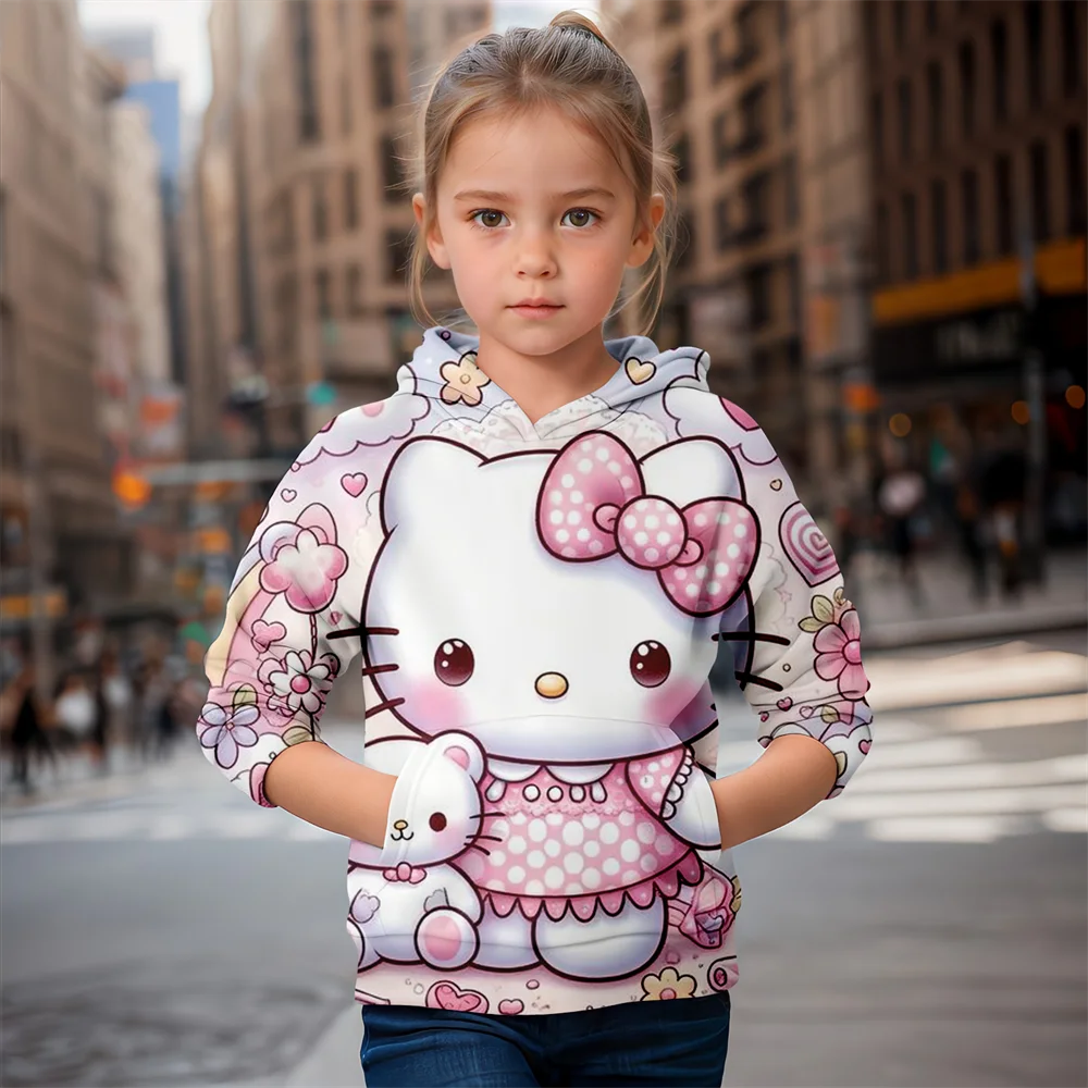 Cartoon MINISO Stitch en Hello Kitty 3D-geprinte meisjeshoodies met lange mouwen en capuchon mooie trui meisjeskleding tops