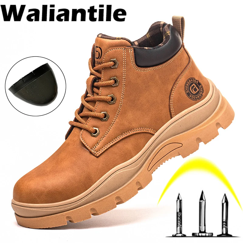

Waliantile Insulated Protective Safety Work Boots For Men Steel Toe Puncture Proof Working Shoes Lace Free Indestructible Boots