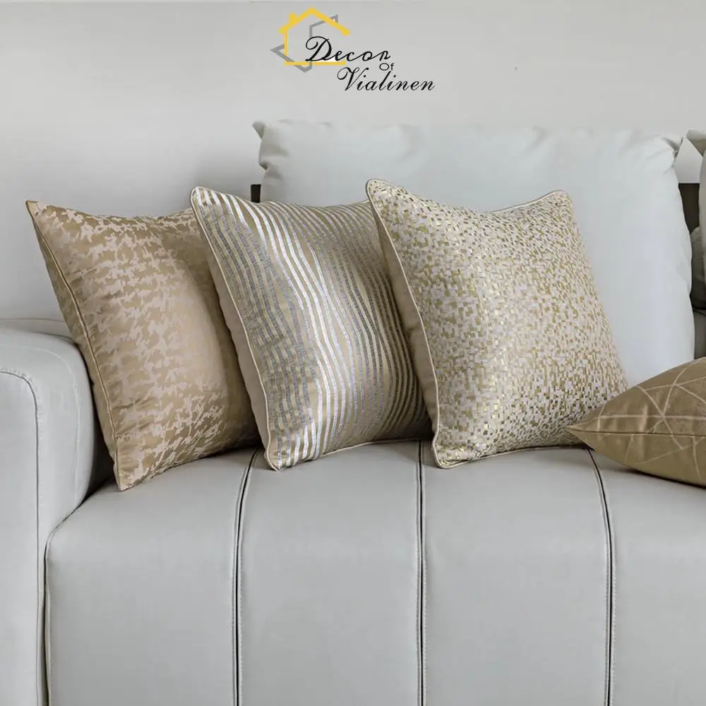 High end elegant champagne colored sofa pillow cover, European high-precision jacquard fabric cushion