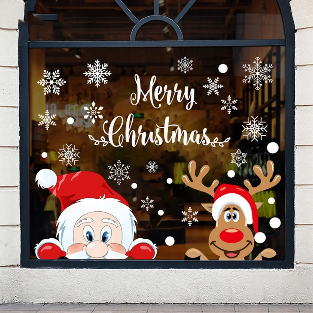 Adesivos decorativos de pvc estático para portas de natal e janelas de vidro eletrostático de dupla face adesivos
