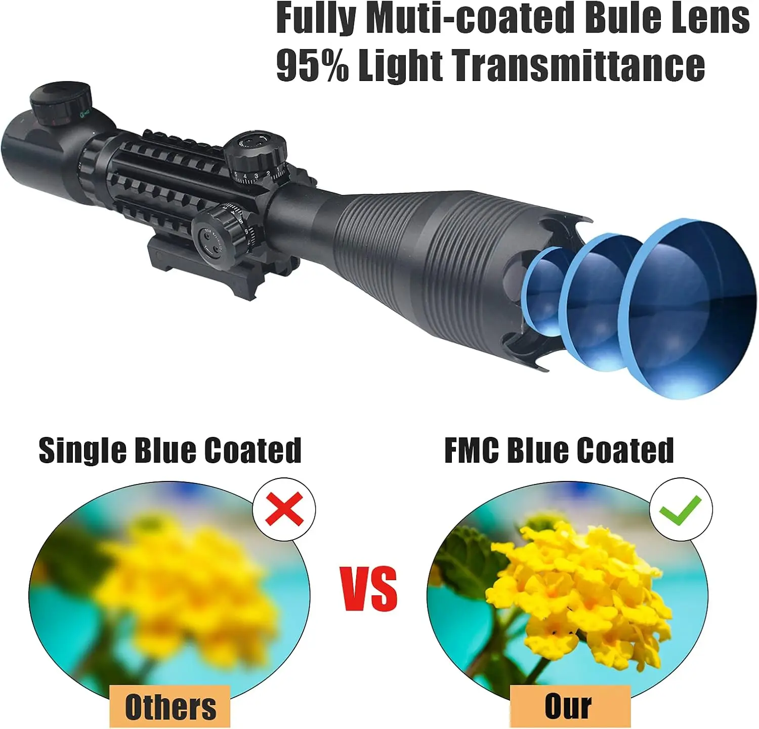 4-16x50 Tactical Rifle Scope Red/Green Illuminated Range Finder Reticle W/Laser Sight and Holographic Reflex Dot Sight