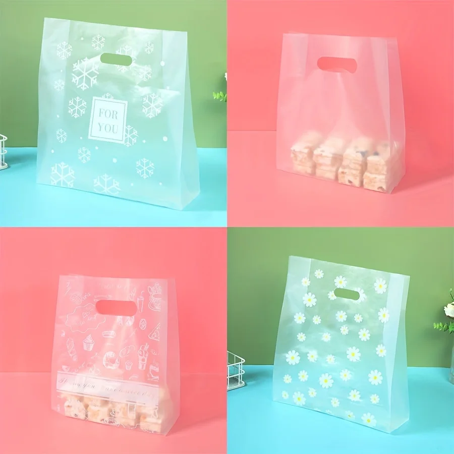 50pcs small daisy candy bag, transparent cookie bag, birthday party baking supplies, DIY gift packaging processing bag