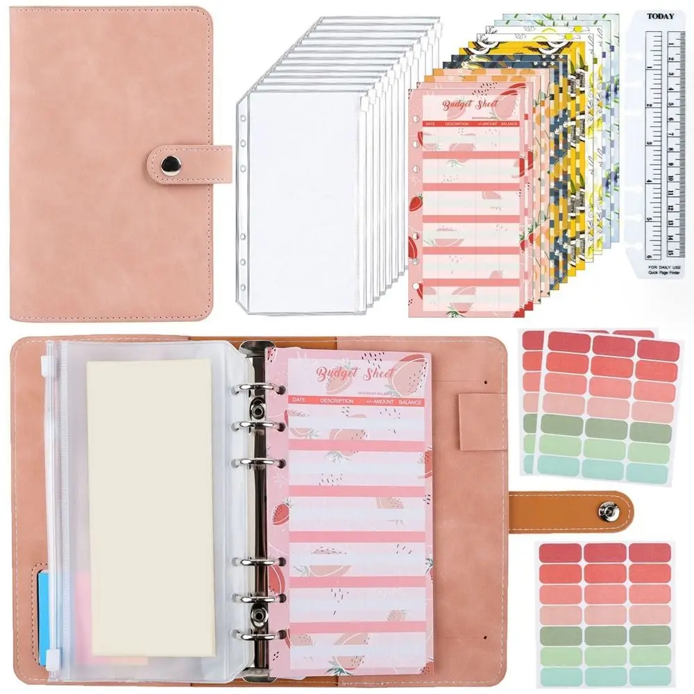 PU A6 Soft Budget Binder Planner 6 Hole Binder Pockets Colorful A6 Handbook Storage Bag Savings Money