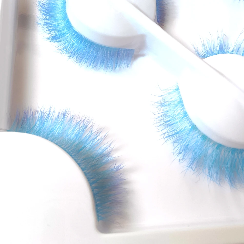 3 ペアブルー色ふわふわまつげ長く厚いコスプレ COS ショーアイまつげハロウィンパーティー COS まつげエクステンション