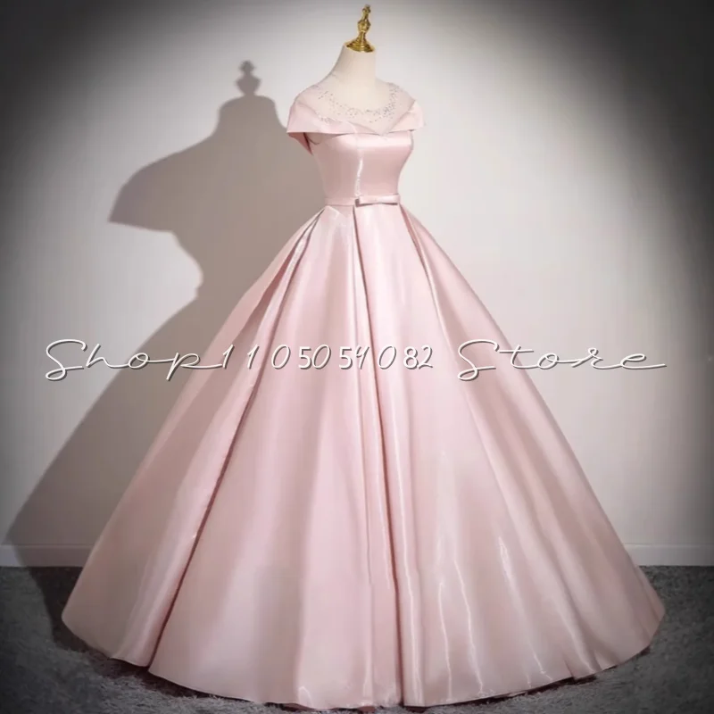 

Customize Light Pink Classic Princess Dresses Prom Gowns Half Sleeve Studded Vintage Victorian A-Line Evening Gowns فساتين