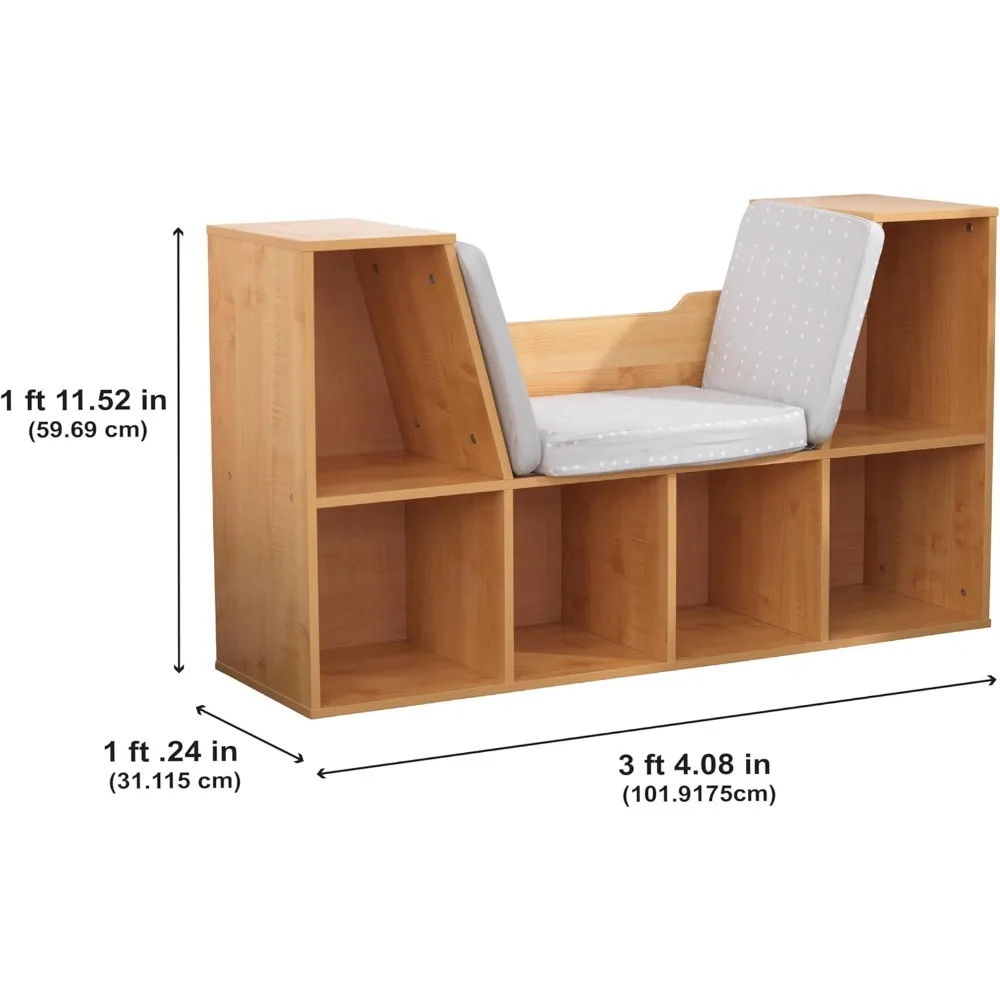 Libreria in legno KidKraft con angolo di lettura, contenitore e cuscino grigio in legno naturale e facile montaggio