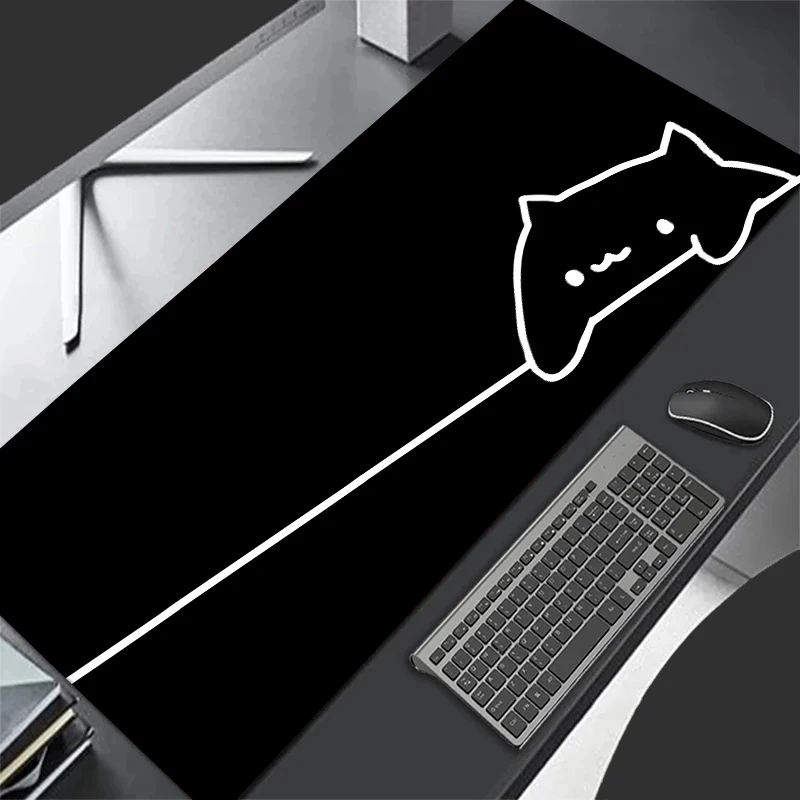 Schwarze Katze Kawaii Mauspad, weiße Schreibtischunterlage, minimalistisches Gaming-Laptop, großes Mauspad, Anime-Büroteppich, Gamer-Tastatur-Mausmatten