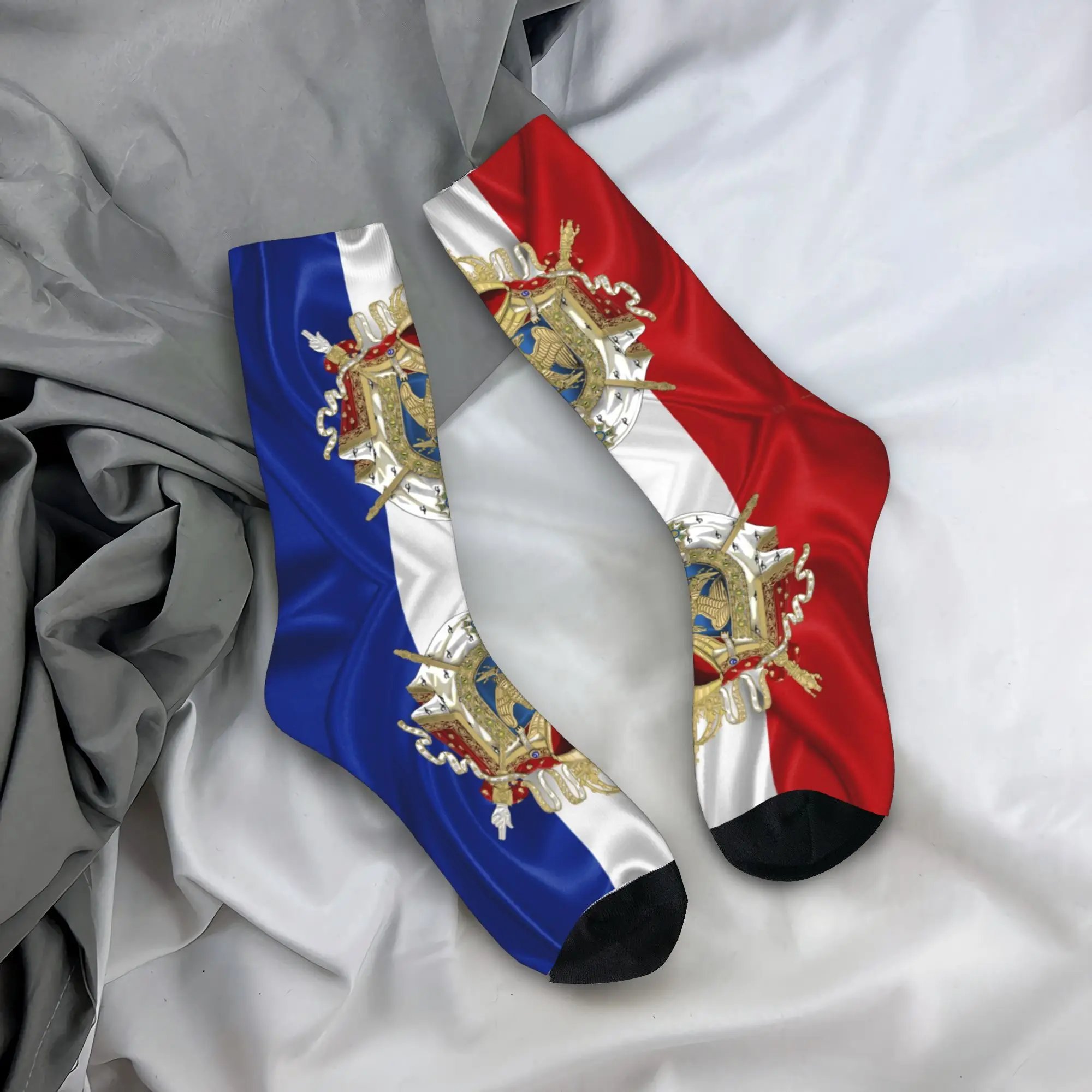 CUSTOM Kawaii พิมพ์ Greater Coat of Arms of the First ถุงเท้าจักรวรรดิฝรั่งเศสสําหรับยืดฤดูร้อนฤดูหนาวธงฝรั่งเศสถุงเท้าลูกเรือ