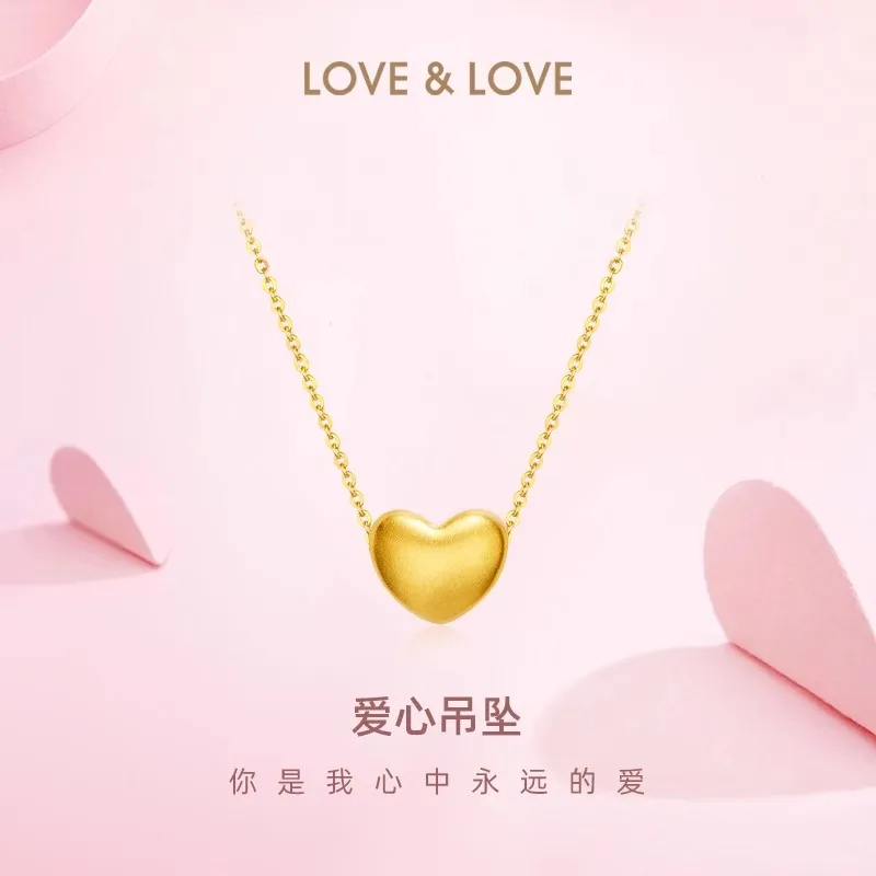 

AU999 999 Full Gold Peach Heart Pendant Women's Pure Gold Necklace 5D Hard Gold Love Gift for Girlfriend's Birthday