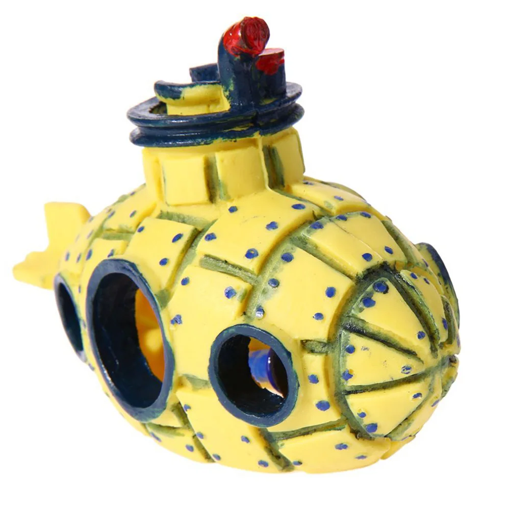 

Resin Submarine Fish Tank Decor Simulation Ornament Hiding Cave with Built-in Air Stone Bubble Maker for Fresh Saltwater Tanks