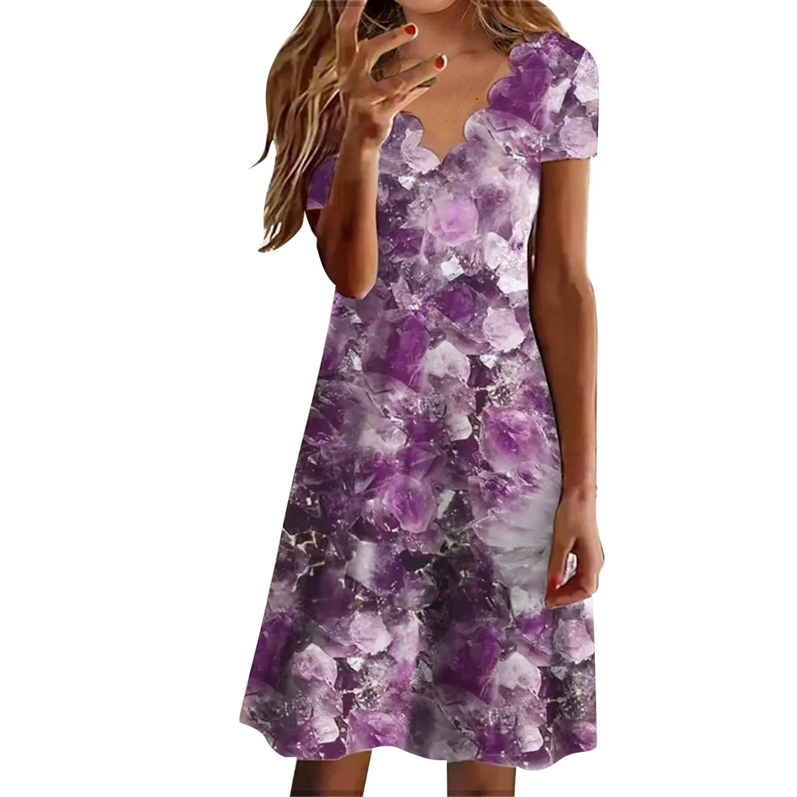 Damen-Midikleid im Boho-Stil mit Blumenmuster, V-Ausschnitt, lässig, Vintage, lockere Kurzarm-Kleider, 2025, Sommerkleidung, Damen-Strand-Sommerkleid