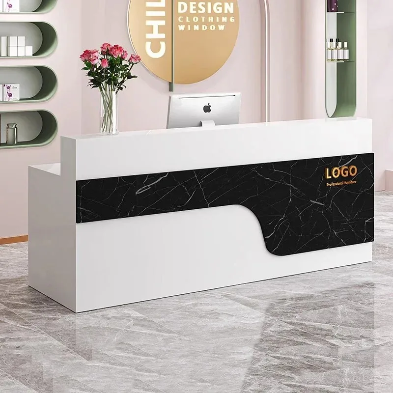Nordic Beauty Reception Desk Counter Storage Aesthetic Modern Reception Desk Counter Cashier Hair Salon Commercial Furniture