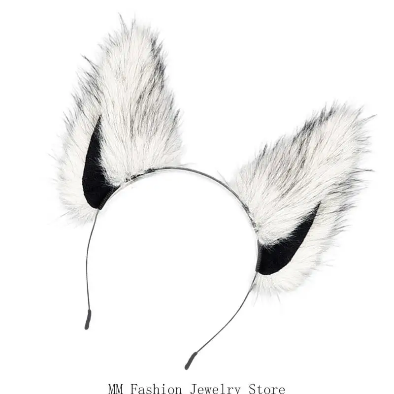 D0UB Fascia per capelli per orecchie gatti, volpi, in pelliccia sintetica, per cosplay Halloween