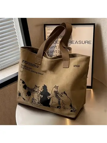 Women's Fashionable Canvas Tote Bag Spacious Durable Shoulder Bag with Zipper Closure Classic Design for Work