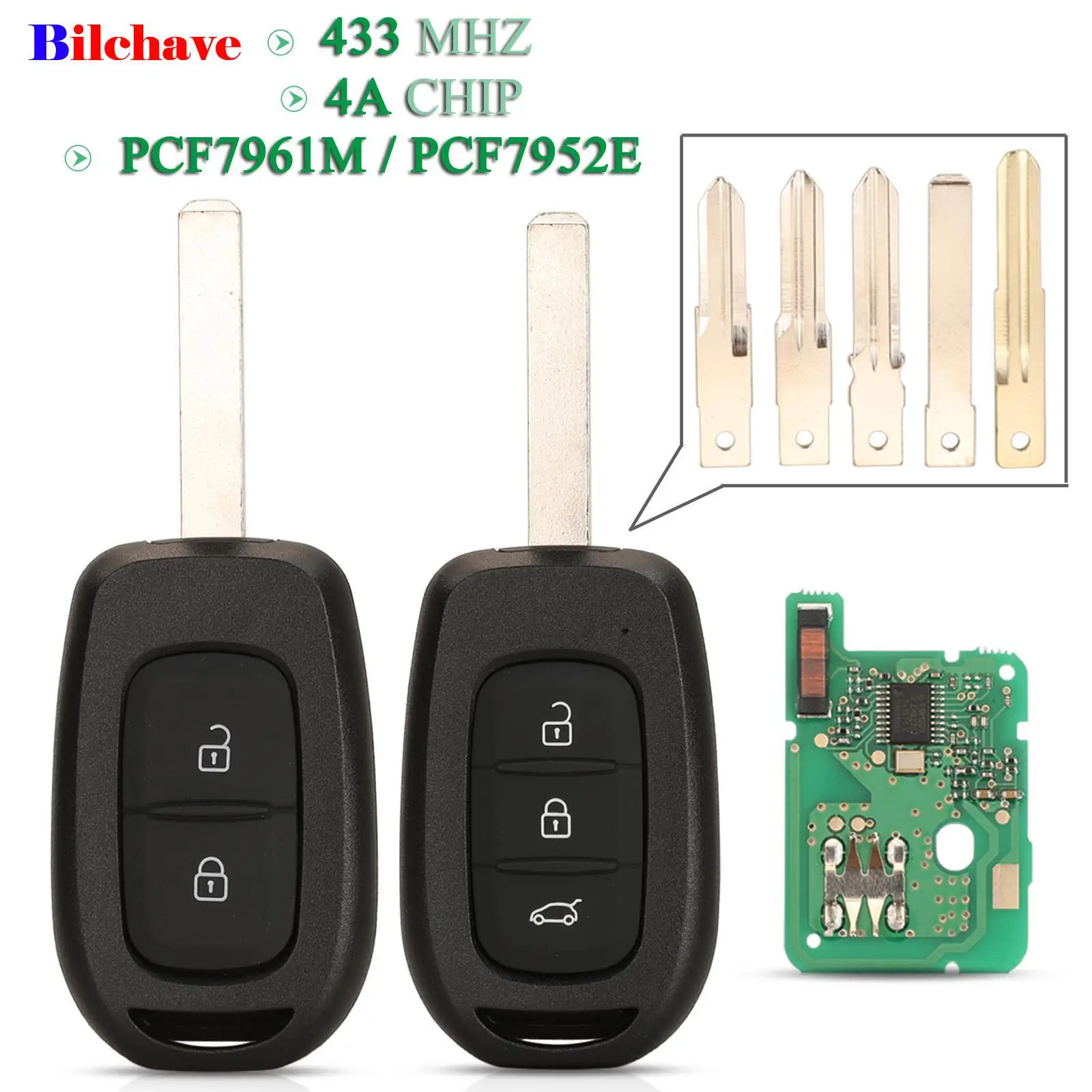

jingyuqin 2/3 Buttons 433Mhz 4A PCF7961M/7952E Chip Smart Remote Car Key Fob For Renault Symbol Trafic Duster Logan Sandero
