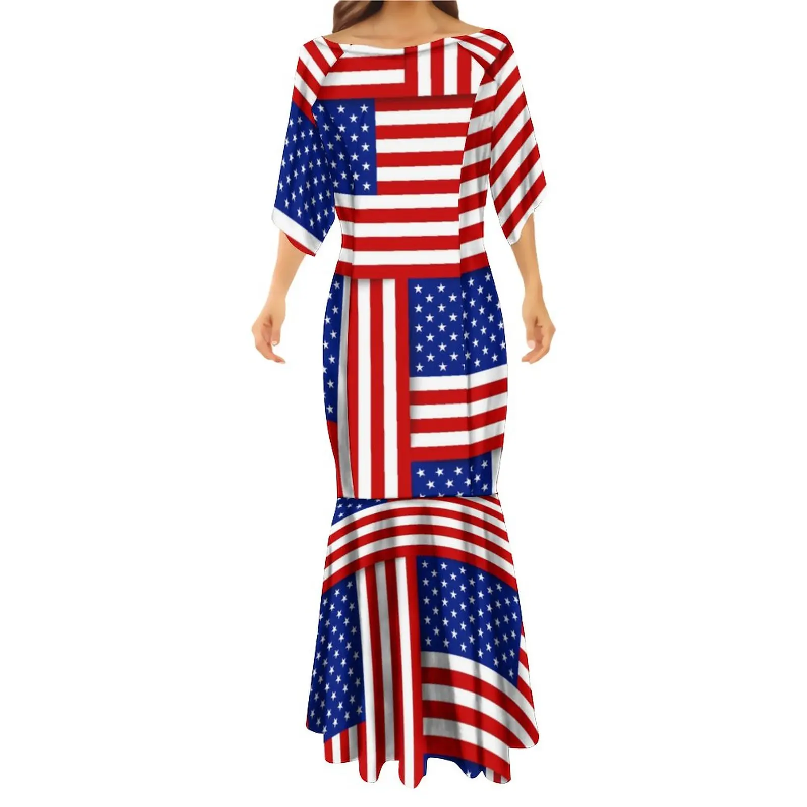 Lady Mermaid Dress American Independence Day Deess Sublimation Print mezza manica donna abito lungo a coda di pesce e camicia da uomo per l