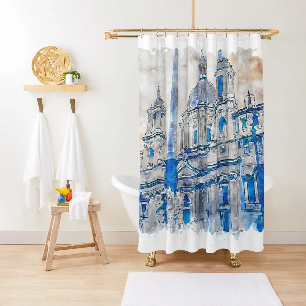 

Rome, Piazza Navona Shower Curtain Set For Bathroom Cover Accessories For Shower And Services Bathroom Deco Curtain