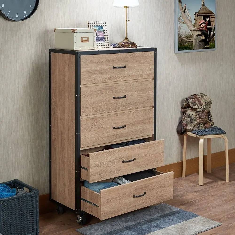 

Weathered Light Oak Finish Storage Drawer Dresser Chest Furniture Cabinet 16Dx31Wx51H in