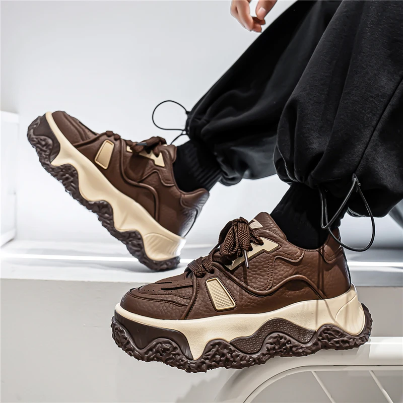 

New 2026 Fashion Designer Flats Male Walking Sneakers Men's Lace Up Mix Thick Soled Platform Causal Shoes Zapatos Hombre