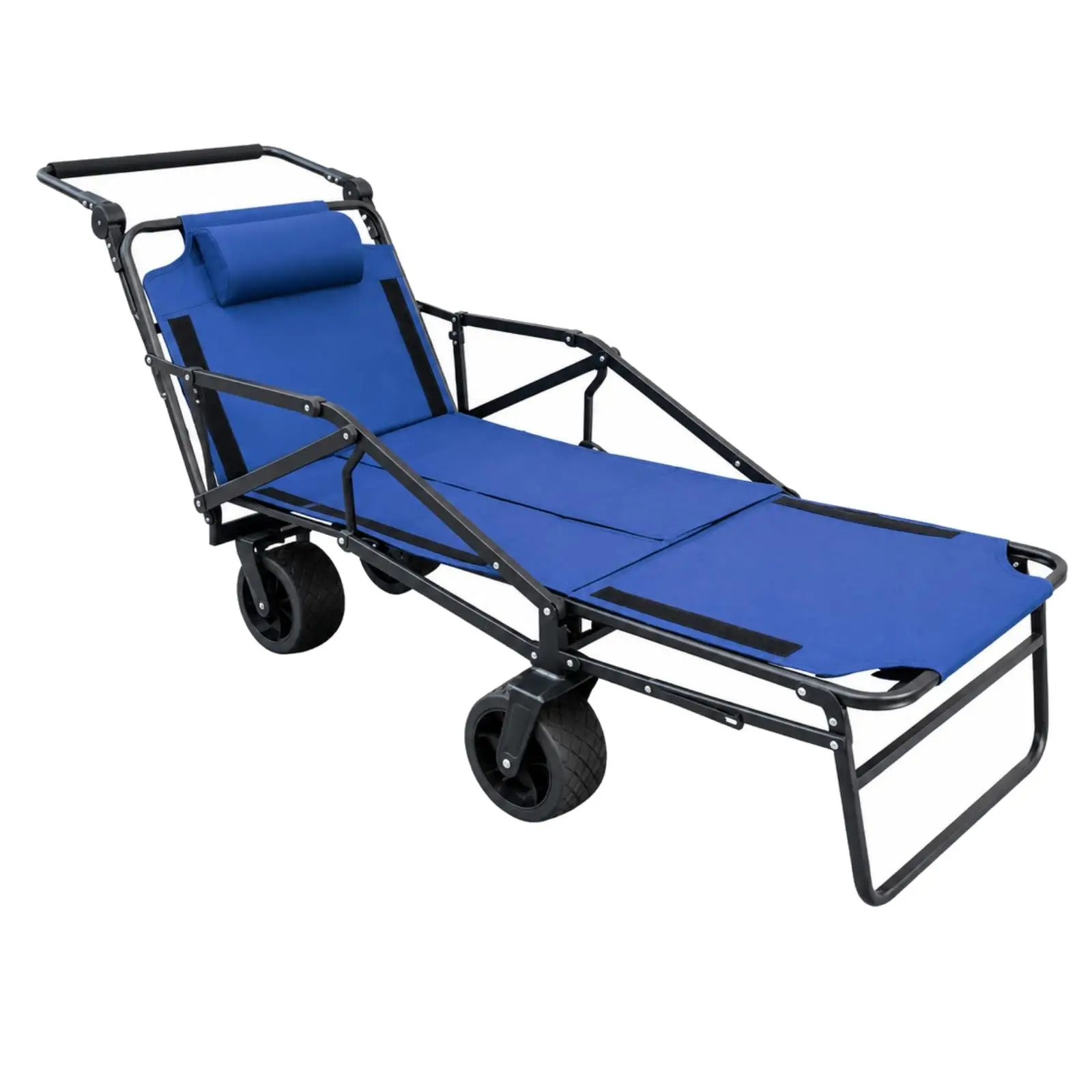 Foldable Outdoor Utility Cart Portable Folding Wagon with Padded Headrest Camping Wagon with Reclining Backrest Multi-Purpose